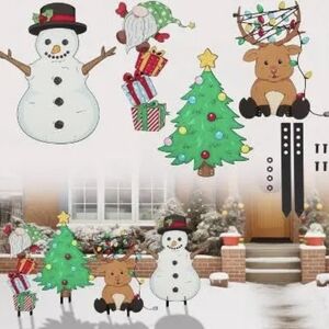 Festive Holiday Yard Decoration Set - Snowman, Reindeer, and Christmas Tree